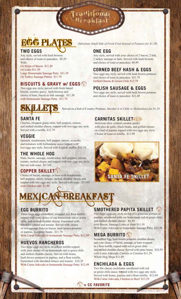 Menu Copper Canyon Cafe