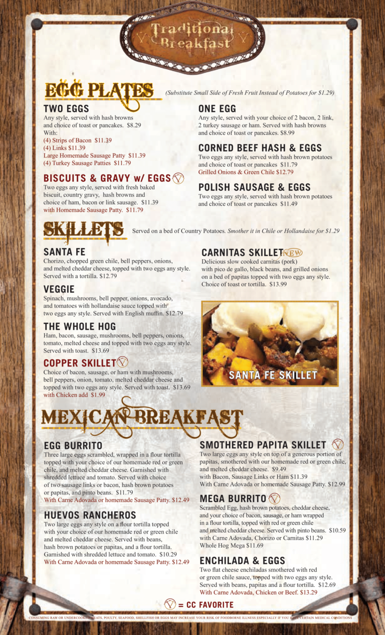 Menu Copper Canyon Cafe