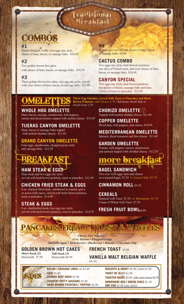 Menu Copper Canyon Cafe