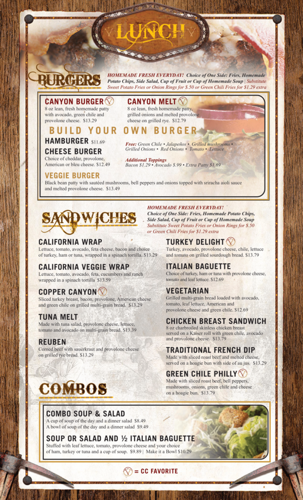 Menu Copper Canyon Cafe